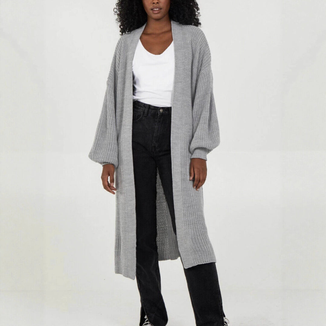 Damen Langer Strickcardigan mit luftigen Ärmeln und offenen Fronten EB