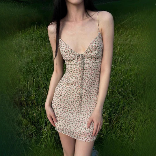 Damen Sommerliches Minikleid mit floralem Muster und Schnürung EB