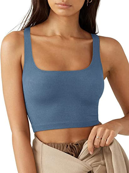 Damen cropped Top mit breiten Trägern und feinem Rippenmuster EB