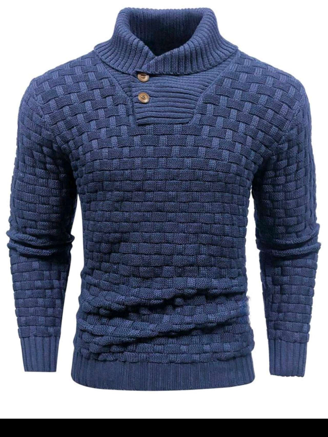 Herren nan strukturierter Strickpullover mit hochschließendem Stehkragen und Zierknopfleiste EB