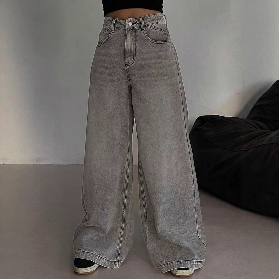 Damen Weit geschnittene High-Waist Jeans mit lässigem Style EB