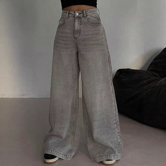 Damen Weit geschnittene High-Waist Jeans mit lässigem Style EB