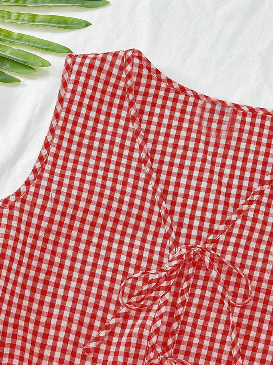 Damen Viskose Top mit kariertem Design und verspieltem Rückenzug EB