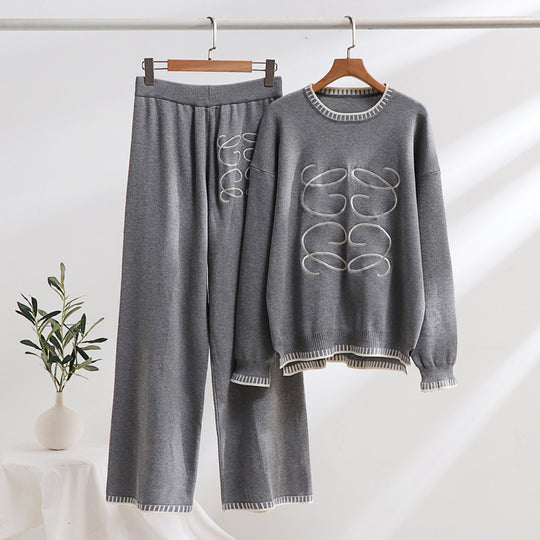 Damen gemütliches Sweatset mit grafischem Design und eleganten Kontrastdetails EB
