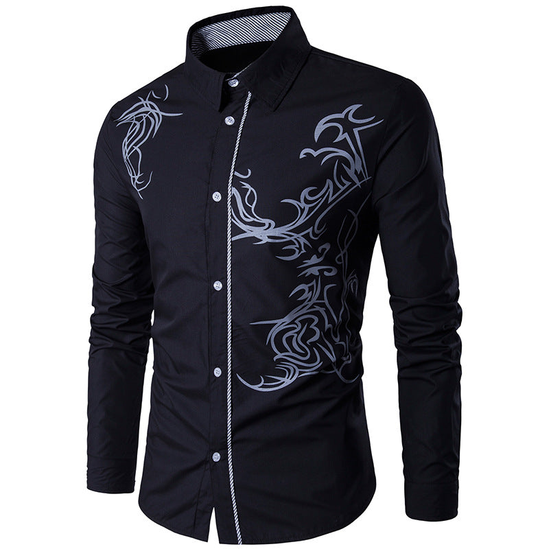 Herren nan figurbetontes Hemd mit Tribal-Print, verdeckter Knopfleiste und Kontrastkragen EB