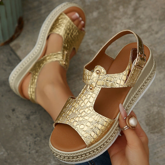 Damen Trendige Plateau-Sandalen mit dekorativem Riemendesign EB