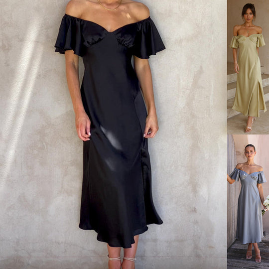 Damen Maxikleid mit voluminösen Rüschendetails und seitlichem Schlitz EB