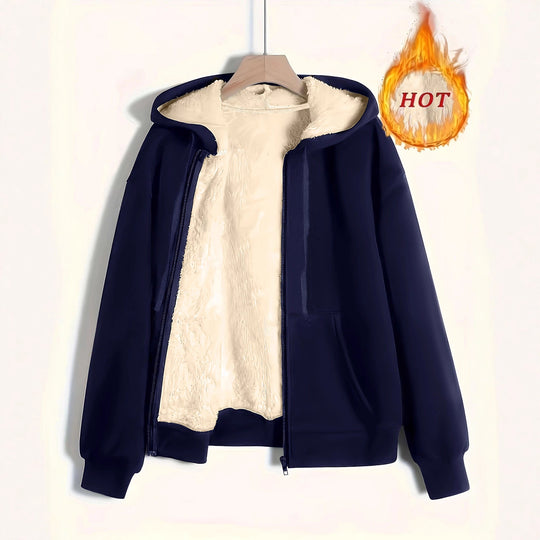 Damen kuschelige Fleecejacke mit Reißverschluss und Kapuze EB