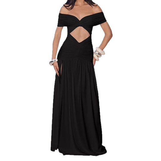 Damen Elegantes Off-Shoulder Maxikleid mit praktischem Cut-Out EB