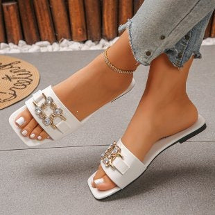 Damen modische Slides mit glitzernder Schnallenverzierung EB
