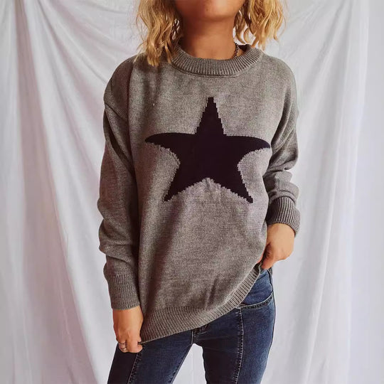Damen lässiger Pullover mit auffälligem Sternmuster EB
