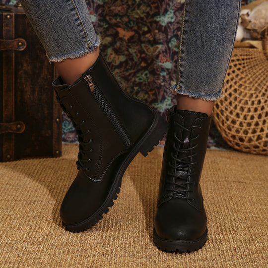 Damen  Schnürstiefel mit seitlichem Reißverschluss und profilierter Gummilaufsohle EB