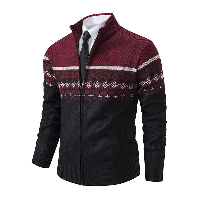 Herren Strickjacke mit modernem Muster und hohem Kragen EB