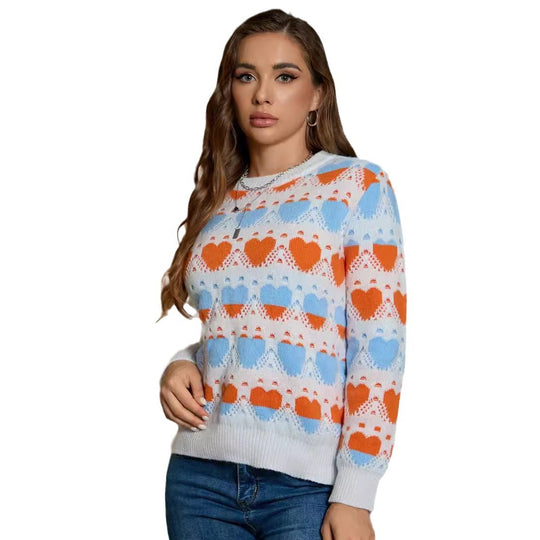 Damen Strickpullover mit Herzmuster und lockerer Passform EB