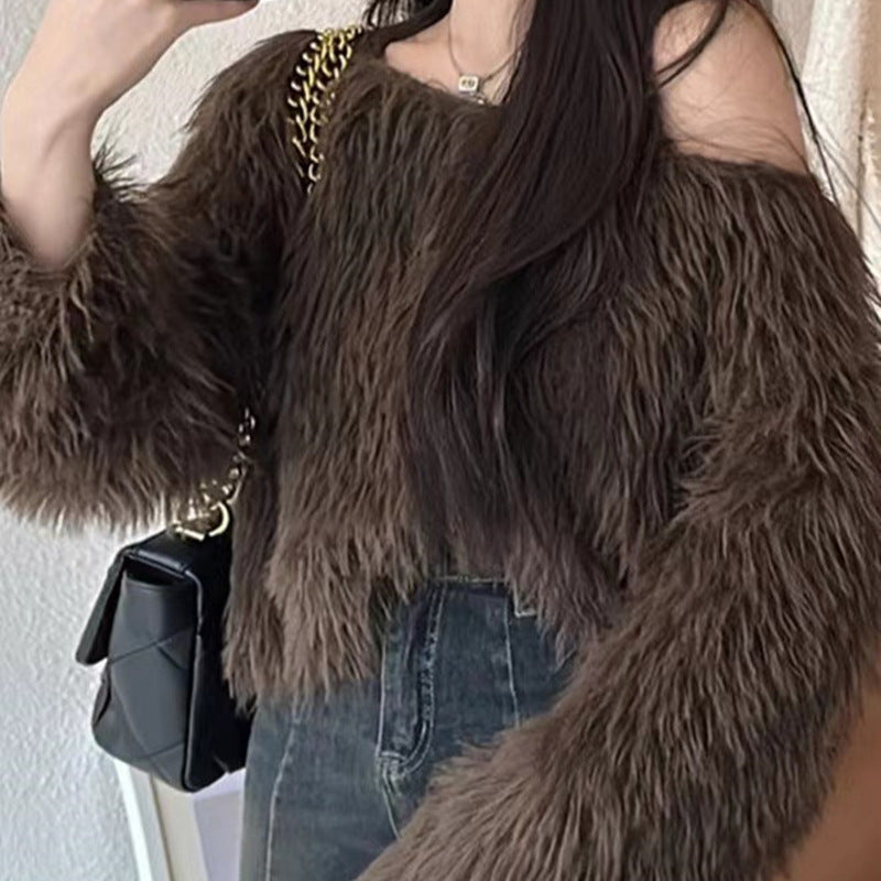 Damen Flauschiger Pullover mit lockerem Schnitt und weichen Ärmeln EB