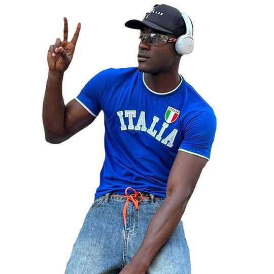 Herren sportliches T-Shirt mit Italia-Motiv und kontrastierenden Akzenten EB
