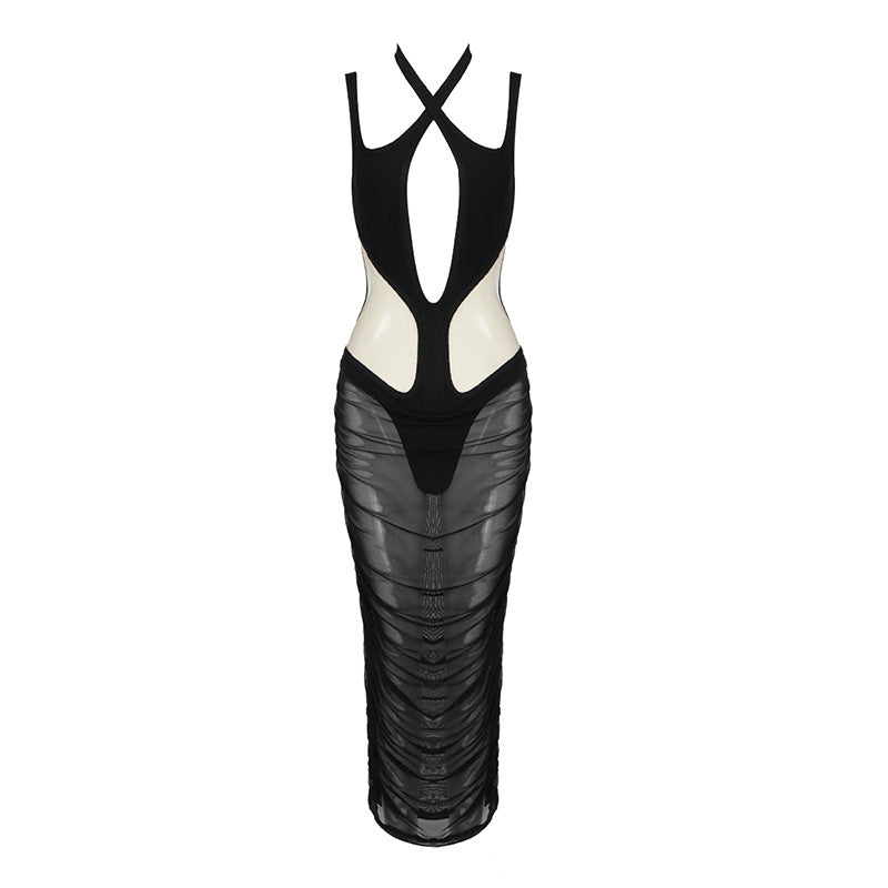 Damen figurbetontes Kleid mit innovativem Cut-Out-Design und transparenten Einsätzen EB
