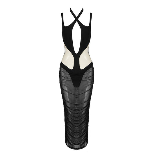 Damen figurbetontes Kleid mit innovativem Cut-Out-Design und transparenten Einsätzen EB