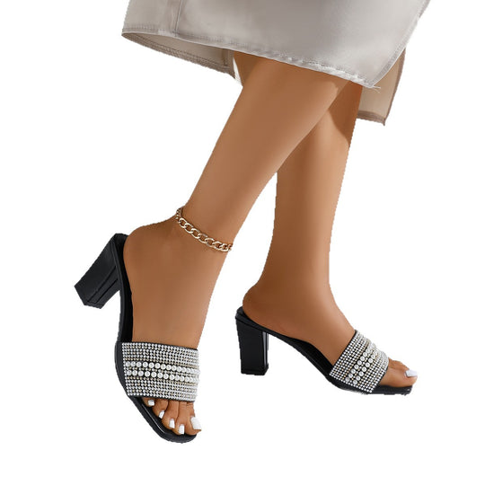 Damen Glamouröse Sandaletten mit funkelndem Strass und elegantem Blockabsatz EB