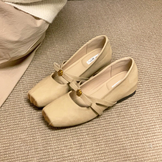 Damen elegante Ballerinas mit verstellbarem Riemen und dekorativer Blüte EB
