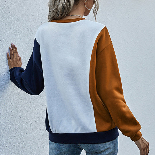 Damen lässiger Sweatshirt mit modischem Farbblockdesign EB