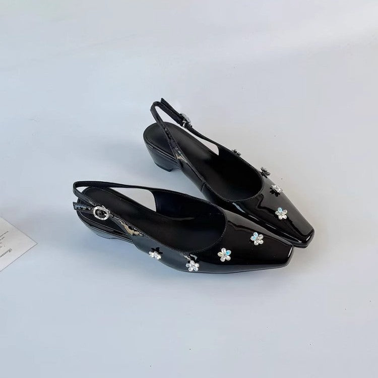 Damen Slingback-Pumps mit floralen Strassverzierungen und elegantem Schnitt EB