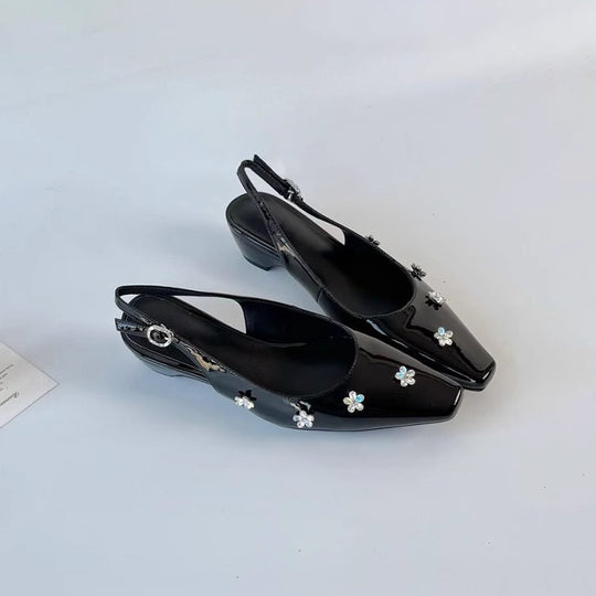 Damen Slingback-Pumps mit floralen Strassverzierungen und elegantem Schnitt EB