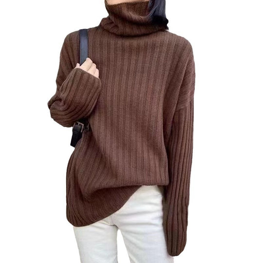 Damen Hochgeschlossenes Strickoberteil mit asymmetrischem Schnitt und feiner Rippstruktur EB