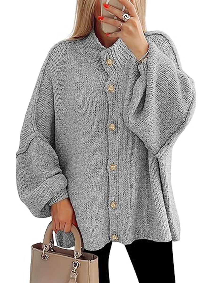 Damen oversized Strickjacke mit Knopfverschluss EB