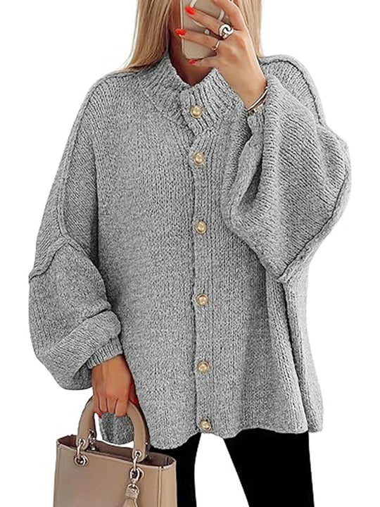 Damen oversized Strickjacke mit Knopfverschluss EB