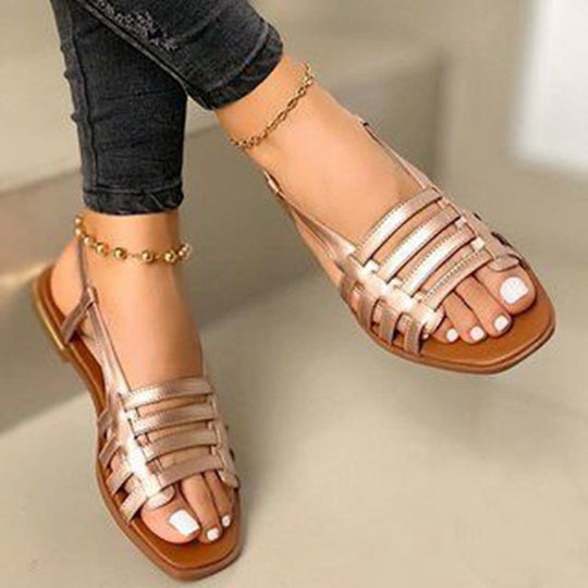 Damen Geflochtene Riemchen‑Slingback‑Sandalen mit quadratischer Zehenpartie und flacher Laufsohle EB