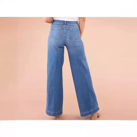 Damen weite High-Waist Jeans mit eleganter Schnittführung und markanten Nahtdetails EB