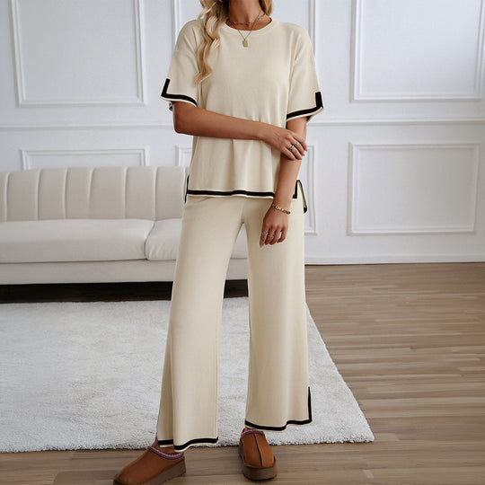 Damen Lässiges Zweiteiliges Set mit Weitem Schnitt und Goldakzenten EB