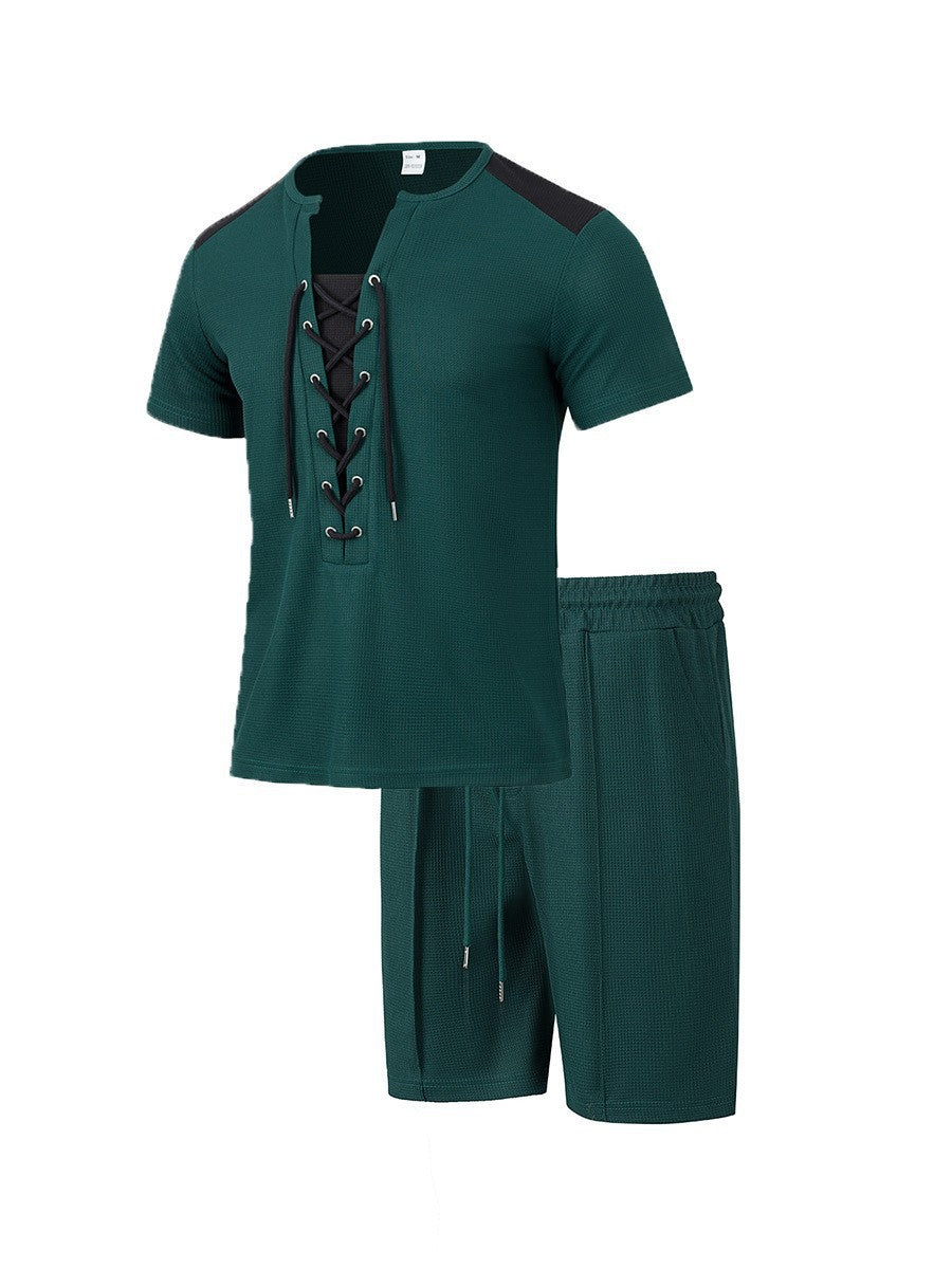 Herren Sportliches Freizeit-Set mit modernem Schnürkragen und Shorts EB