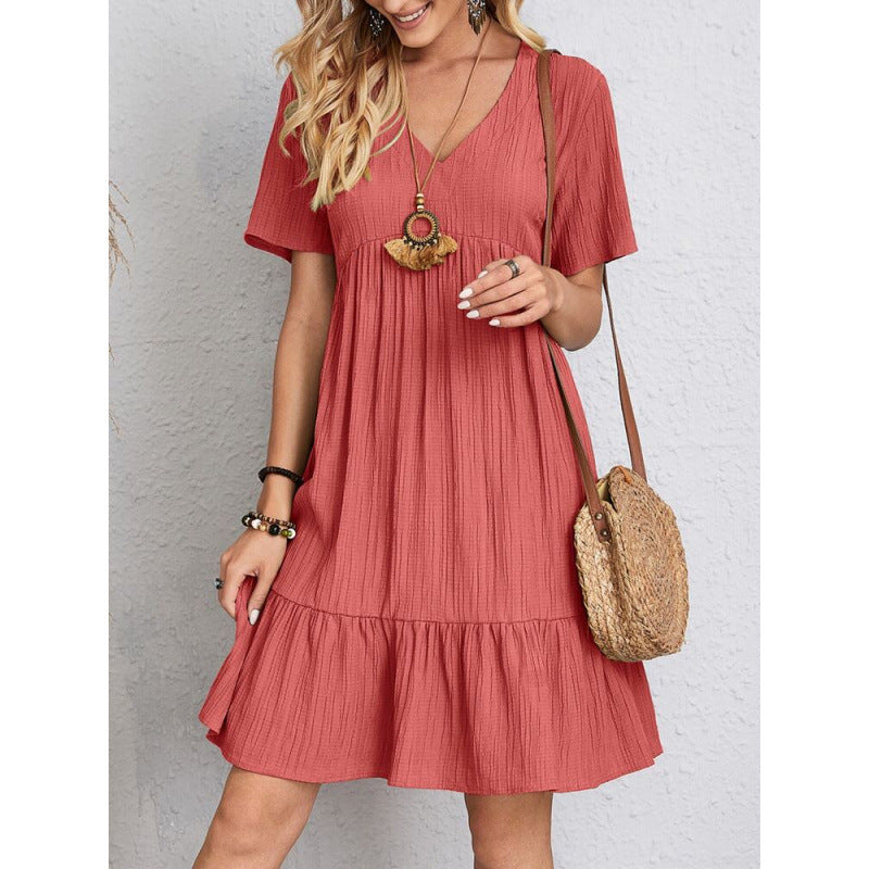 Damen Leichtes V-Ausschnitt Kleid mit schwingendem Rock EB