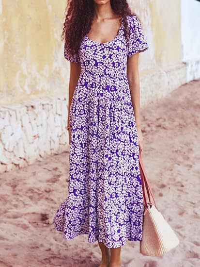 Damen Midi-Kleid mit floralem Druck und voluminösen Ärmeln EB