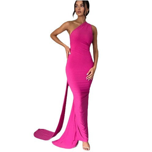 Damen Einseitiges Maxi-Kleid mit elegantem Schnitt und fließendem Saum EB