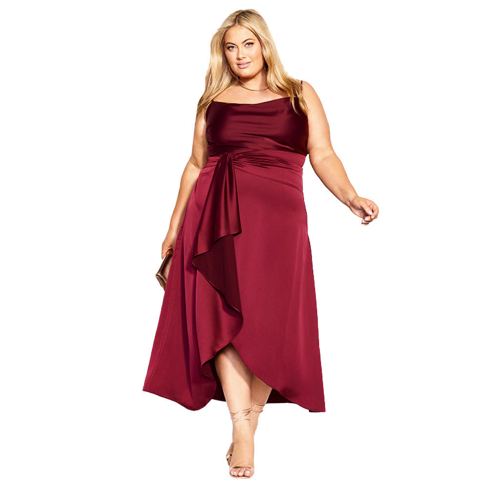 Damen elegantes Hochzeitskleid mit asymmetrischem Saum und Taillengürtel EB