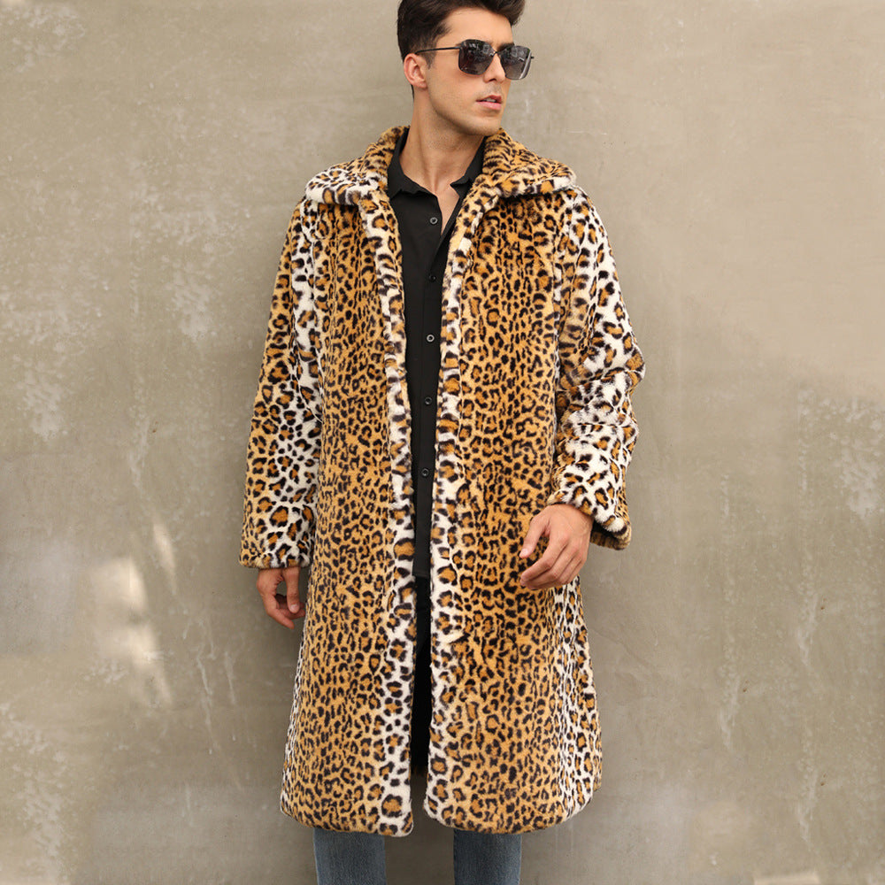 Herren Eleganter Kunstpelzmantel im Leopardenlook EB