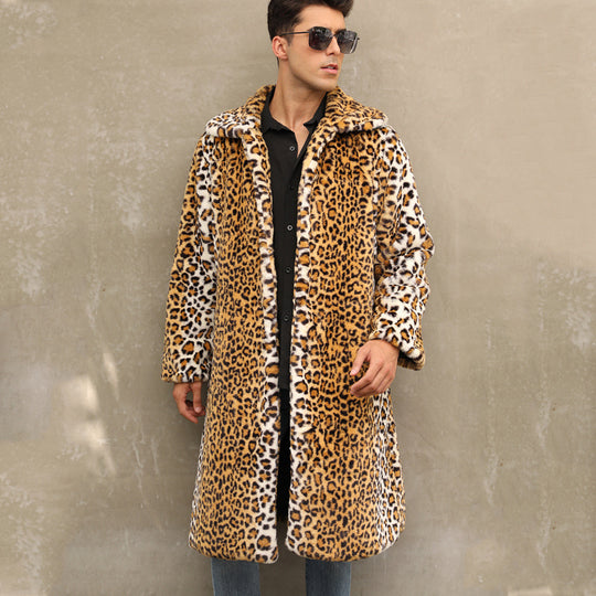 Herren Eleganter Kunstpelzmantel im Leopardenlook EB