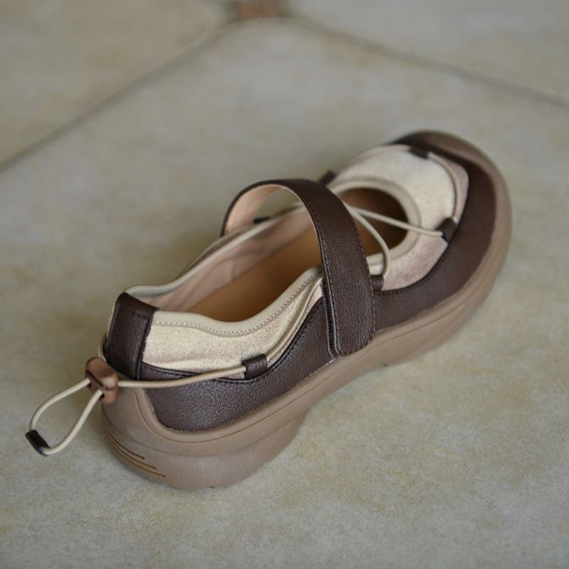 Damen Bequeme Mary-Jane-Sneaker mit Klettverschluss, elastischer Schnürung und profilierter Gummisohle EB