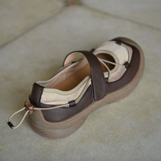 Damen Bequeme Mary-Jane-Sneaker mit Klettverschluss, elastischer Schnürung und profilierter Gummisohle EB