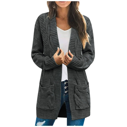 Damen Strickjacke Mit Tiefen Taschen und Strukturiertem Design EB