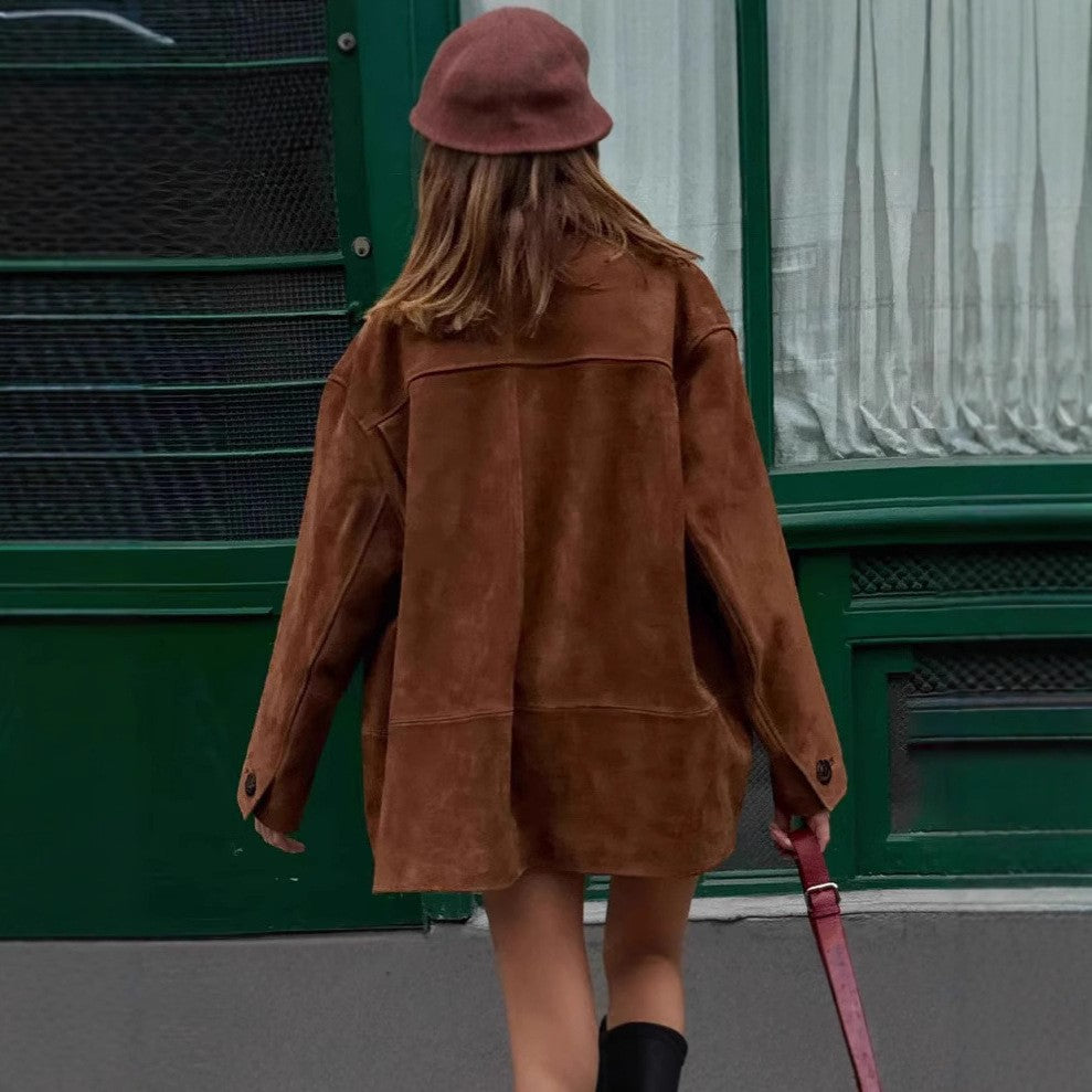 Damen modische Wildlederjacke mit lässigem Schnitt EB