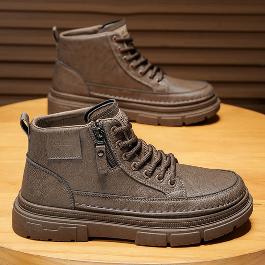 Damen Modische Schnürstiefel mit seitlichem Reißverschluss und robustem Profil EB