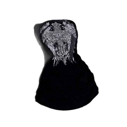 Damen Strapless Minikleid mit aufwendigem Grafikdesign EB