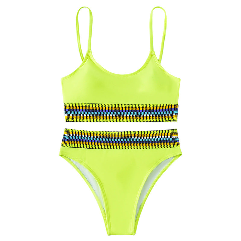 Damen Hochtaillierter Bikini mit sportlichem Design und buntem Bund EB