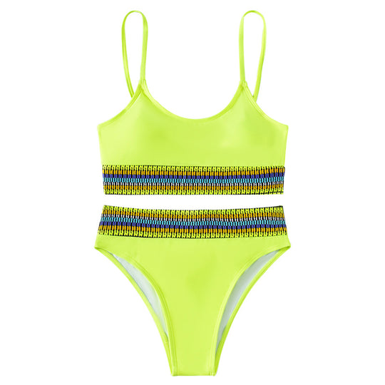 Damen Hochtaillierter Bikini mit sportlichem Design und buntem Bund EB