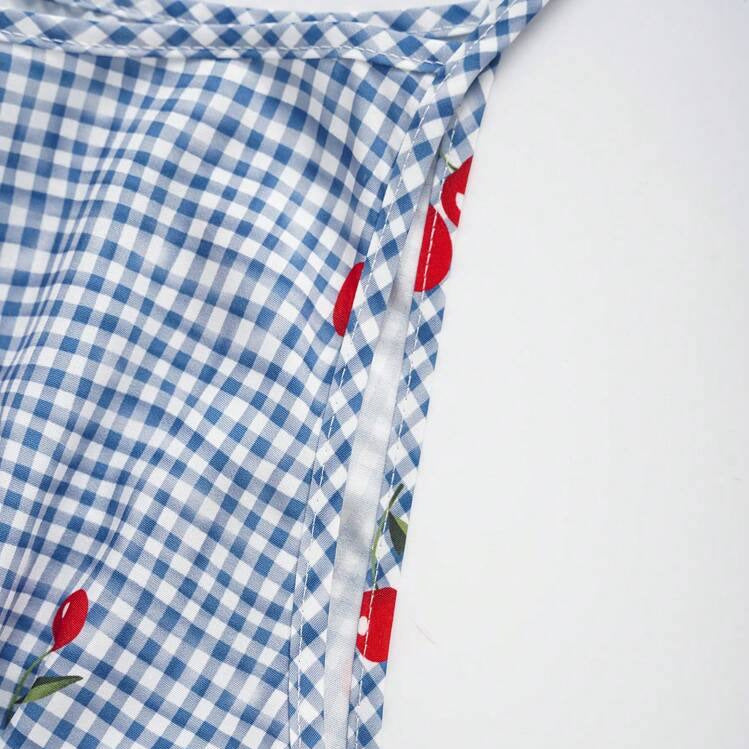 Damen Bluse mit floralem Karo-Muster und Rüschensaum EB