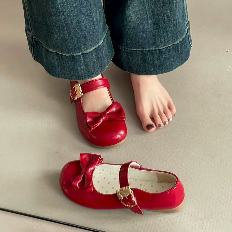 Damen elegante Mary Jane Ballerinas mit Schleifenverzierung EB